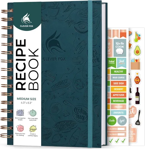 Miniatura 8 de Clever Fox Libro de recetas en espiral, haz tu propio libro de cocina familiar, organizador de cuadernos de recetas en blanco, diario de cocina Negro