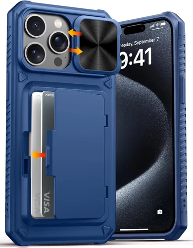 Miniatura 82 de ATATOO Funda para iPhone 17, tarjetero integrado (almacena 3-5 tarjetas) y funda para cámara deslizante y bloqueo RFID, protección de grado militar