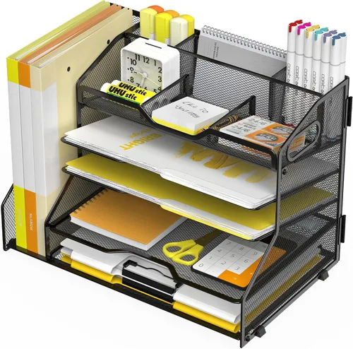YINGHUA Bandeja organizadora de cartas de papel de 5 niveles con 6 compartimentos ajustables superiores y soporte para archivos, clasificador de 5