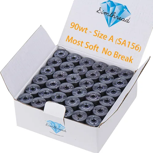 Miniatura 8 de Simthread 144 hilos de bobinas preenrolladas para bordar, clase 15, tipo A, tamaño SA156, poliéster negro de 60 pesos, compatible con Bernina Pfaff
