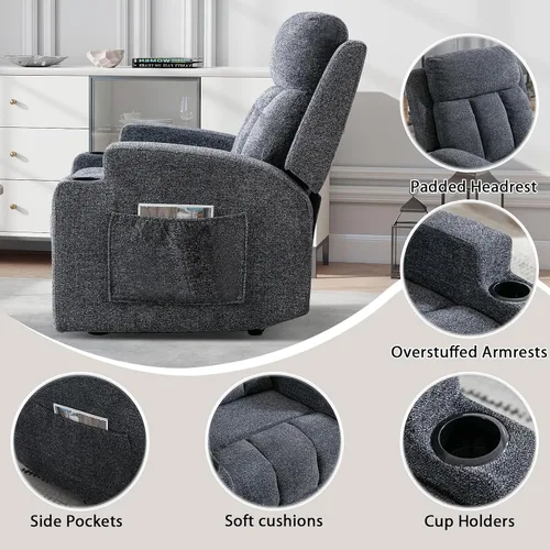 Miniatura 9 de CANMOV Juego de sofá modular reclinable manual, juegos de muebles de tela en forma de L, sofá esquinero modular reclinable y silla reclinable