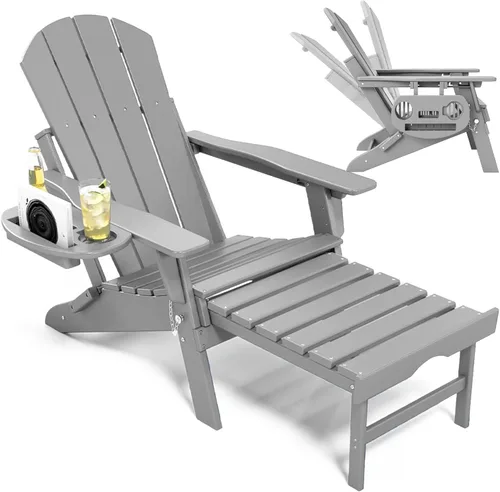 Miniatura 14 de NAVINE Silla Adirondack ajustable con reposapiés retráctil, Silla Adirondack plegable de HDPE con portavasos, Silla Adirondack para todo el tiempo