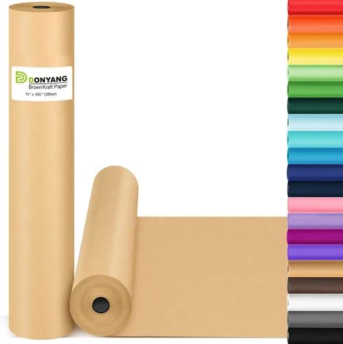 Papel de regalo marrón, rollo de papel kraft, papel decorativo para manualidades de 15 x 450 pulgadas, papel de embalaje para suministros de envío