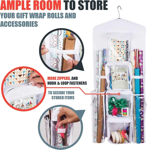 Miniatura 6 de Bolsa de regalo colgante de doble cara y organizador de papel de regalo (blanco)