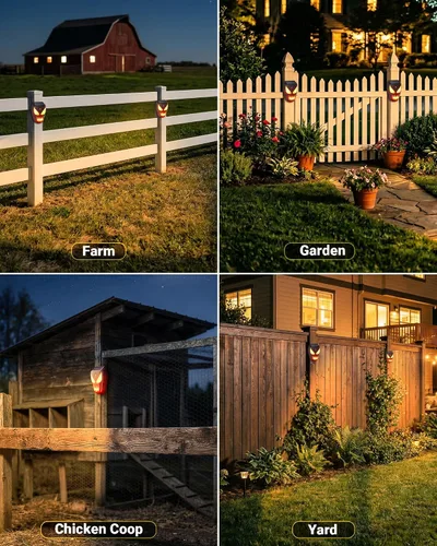 Miniatura 9 de Luces solares de depredador disuasorio de coyote – Repelente nocturno de animales con llama LED luces intermitentes para gallinero, patio y jardín
