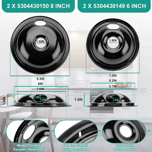 Miniatura 2 de Sartenes de goteo para quemador de estufa eléctrica W10196405 W10196406 y juego de unidades de quemador eléctrico MP21YA MP15YA para estufa y horno
