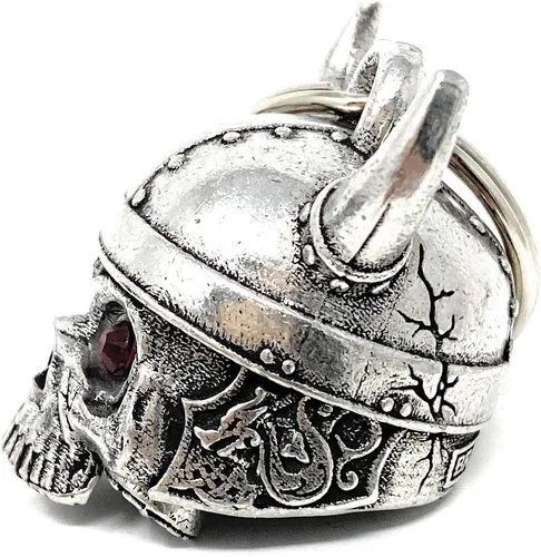 Miniatura 2 de Bravo Bells Viking Helmet Skull Motorcycle Bell - Biker Good Luck Charm Solid pewter biker bell. Includes split ring, velvet gift pouch and legend