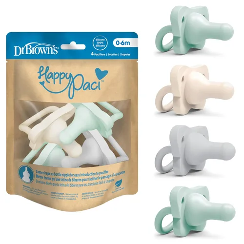 Miniatura 10 de Dr. Brown's HappyPaci - Chupete de bebé 100% de silicona, diseño contorneado de una pieza, negro/gris/blanco, 0.0-19.7 ft, sin BPA, paquete de 3