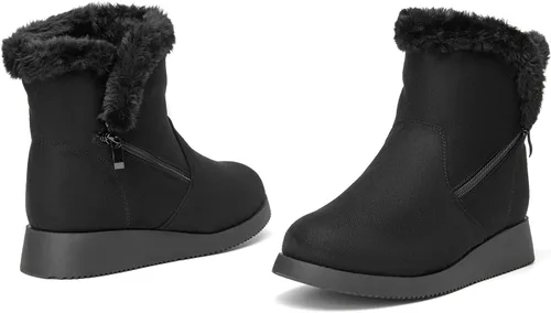 Miniatura 7 de CentroPoint Botas de nieve al tobillo de moda para mujer, tacón bajo de cuña corta, botines de invierno de piel sintética, zapatos cálidos