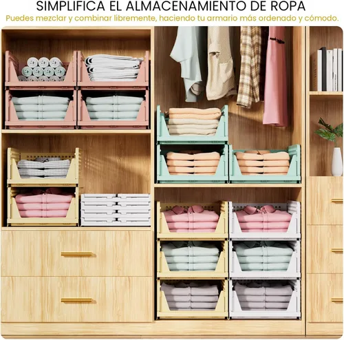 Miniatura 4 de SNSLXH Paquete de 5 cajas organizadoras apilables de armario, cesta de almacenamiento multifuncional y plegable para baño, cocina, lavandería, Rosa