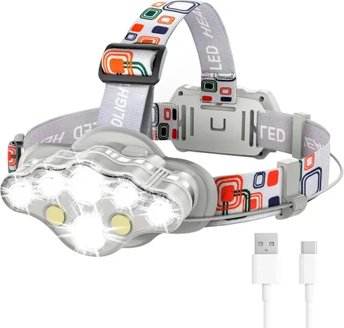 Miniatura 11 de MIOISY - Linterna recargable para cabeza, 8 luces LED súper brillantes, lámpara de cabeza con luz roja y blanca, resistente al agua IPX4, 8 modos