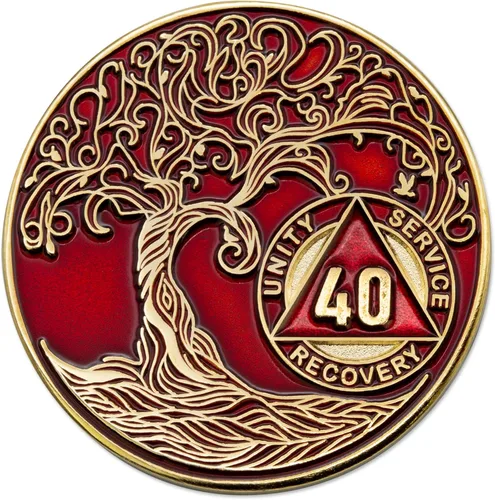 Miniatura 13 de 20 Year Sobriety Mint Twisted Tree of Life - Medallón de recuperación AA chapado en oro, fichas y fichas, color negro