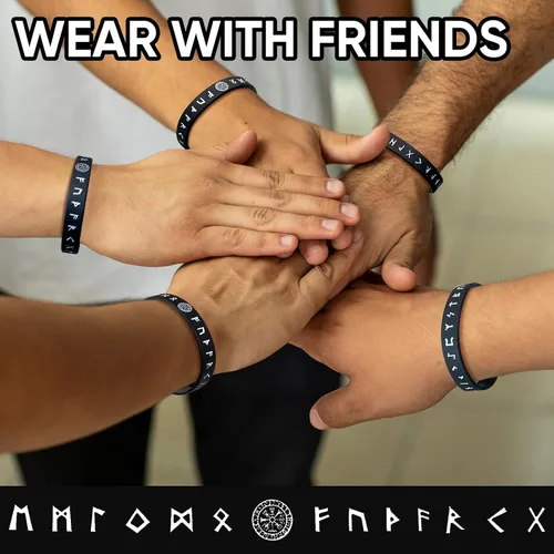 Miniatura 8 de MEALGUET 5 pulseras vikingas para hombre pulsera vikinga nórdica negra para hombres y mujeres, banda de goma de silicona de ajuste cómodo, joyería