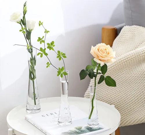 Miniatura 8 de Jarrón de cristal soplado hecho a mano, florero de brote de flores transparentes, jarrones de un solo tallo o decoración para el hogar y la oficina.