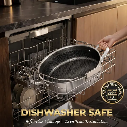 Miniatura 8 de Inqibee - Sartén híbrida de 5 QT de acero inoxidable con revestimiento cerámico de tres capas sin adherencia con tapa, olla de cocina de inducción