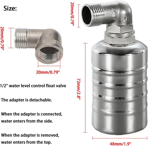 Miniatura 2 de Válvula de flotador de control de nivel de agua + accesorio de mamparo, válvula de bola automática de interruptor de flotador 304 de 1/2 pulgada