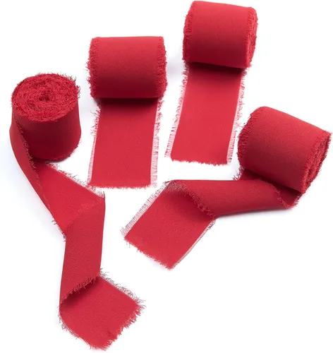 Miniatura 20 de 4 rollos de cinta de seda hecha a mano con flecos de 1.5 pulgadas x 5 yardas (4 rollos de 20 yardas) para invitaciones de boda, ramos de novia