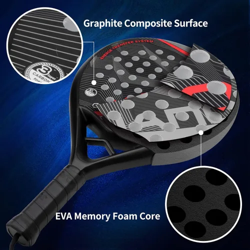Miniatura 4 de Pala de pádel Superficie de Fibra de Carbono con núcleo de espuma EVA Memory Flex Pala de pádel ligera rojo (8300-Red)