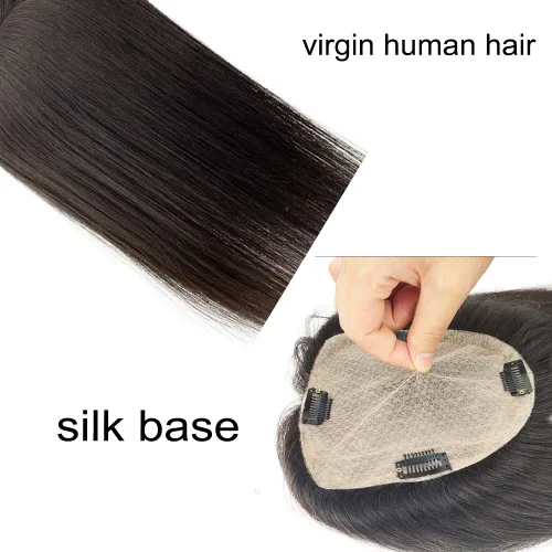 Miniatura 3 de 4.7x5.1 in base de seda virgen cabello humano para mujeres 10-20 pulgadas clip en el cuero cabelludo superior toupee postizos con 4 clips 5 x 5
