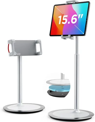 SAIJI Soporte para tableta, soporte de monitor portátil ajustable en altura, rotación de 360 grados, base de montaje de base de aleación de aluminio