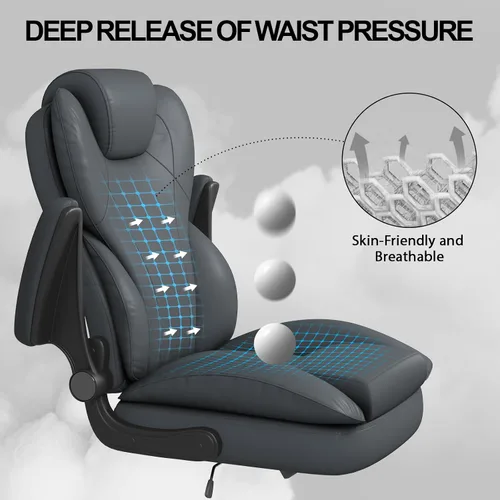 Miniatura 7 de Hovos Silla de oficina, ergonómica grande y alta silla de cuero de escritorio con brazos abatibles acolchados, bloqueo de inclinación ajustable, Gris