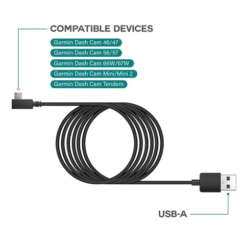 Miniatura 4 de TUSITA Cable de alimentación extra largo (26 pies 26.2 ft), cable extensor micro USB compatible con Garmin Dash Cam Mini 2, tándem