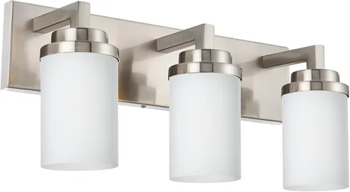 TODOLUZ Lámpara de baño de 3 luces con pantallas de vidrio blanco ópalo, iluminación moderna de baño sobre espejo de níquel cepillado para cocina,