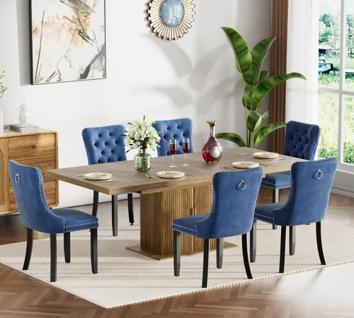 Miniatura 101 de Juego de mesa de comedor extensible de 5 piezas, juego de mesa de comedor extensible de estilo granja para 4, mesa de cocina expandible de madera
