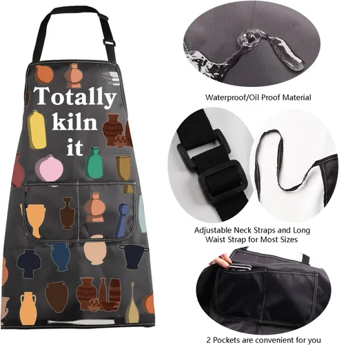 Miniatura 5 de MBMSO Delantal de artista de cerámica 'Totally Kiln It' - Regalo para hacer cerámica con bolsillo para los amantes de la cerámica