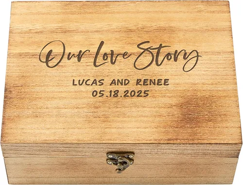 Miniatura 25 de Let's Make Memories Caja de recuerdos de madera personalizada con tapa con bisagras, caja de recuerdos de madera, almacenamiento decorativo