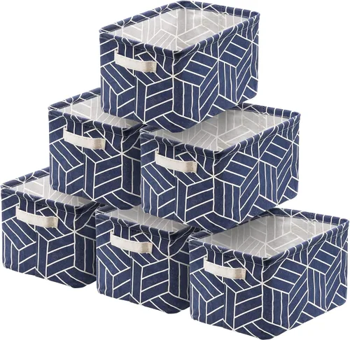Miniatura 9 de CROWNED 6 cestas de almacenamiento plegables de tela, caja pequeña, organizadora de recibos, rectangular, lona con asas, para libros de oficina