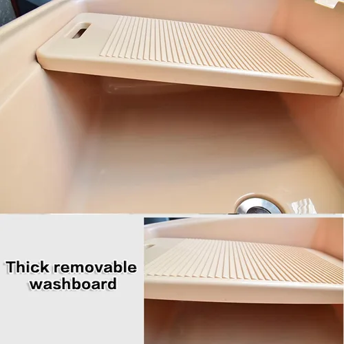 Miniatura 5 de Fregadero de plástico independiente con tabla de lavadero, fregadero utilitario para interiores y exteriores con grifo de agua fría y caliente