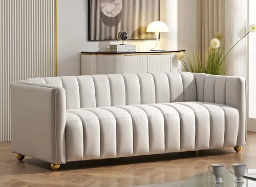 Miniatura 10 de Container Furniture Direct Glam - Sofá Art Deco tapizado de tela con marco de madera maciza de 82.7 pulgadas para sala de estar, oficina, Marfil