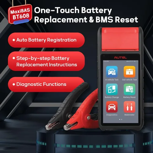Miniatura 3 de Autel MaxiBAS BT608 - Probador de batería de coche de 12 V con impresora incorporada, analizador de sistema eléctrico, conductancia adaptativa