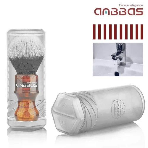 Miniatura 4 de Anbbas Cepillo de afeitar sintético de tejón con mango de resina, cerdas de nailon, cepillo de espuma para el cabello, para viajes, afeitado Ámbar