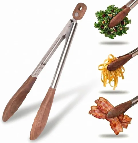 Miniatura 7 de Salt & York Pinzas de madera de olivo de 11 pulgadas, pinzas de cocina de mango largo para cocinar, ensalada, pasta y parrilla, cocina y utensilios