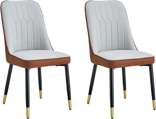 Miniatura 14 de Juego de 2 sillas de comedor, sillas de comedor modernas, equipadas con cojines de respaldo de cuero PU y patas de metal negro, adecuadas
