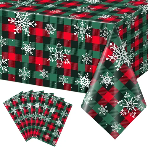 Miniatura 24 de 3 Piezas Decoraciones de Mantel de Fiesta de Plástico con Copos de Nieve de Navidad, Cartel de Fondo Navideño Azul con Copo de Nieve Blanco Cubierta