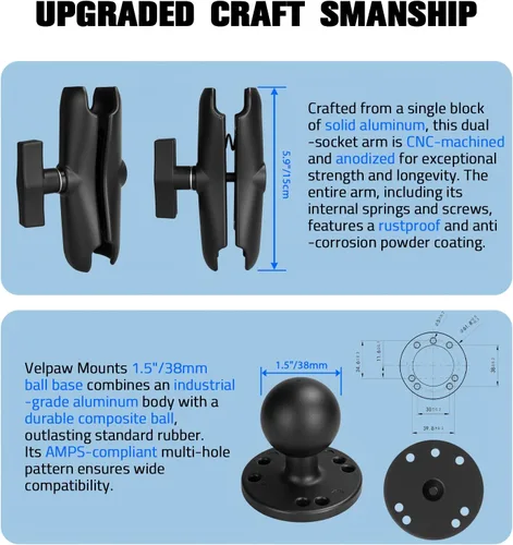 Miniatura 5 de Soporte de aluminio resistente para tableta para camión, base de taladro para automóvil, vehículos comerciales, tablero, barco y pared, compatible