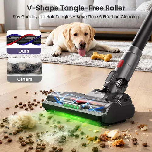 Miniatura 6 de Xlife Aspiradora inalámbrica de 45 KPa 550 W para pelo de mascotas y multisuperficie, luz verde, revelar polvo, filtro HEPA de 7 etapas, largo