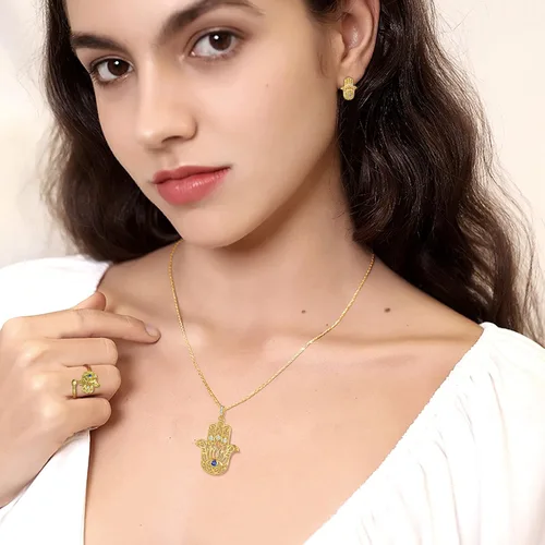 Miniatura 2 de Evil Eye Hamsa Hand of Fatima Lotus Yoga Buddha AnilloPendientesColgante Collar de Plata de Ley 925 Plata de Ley 925 Chapado en Oro de 18 KtOro Rosa