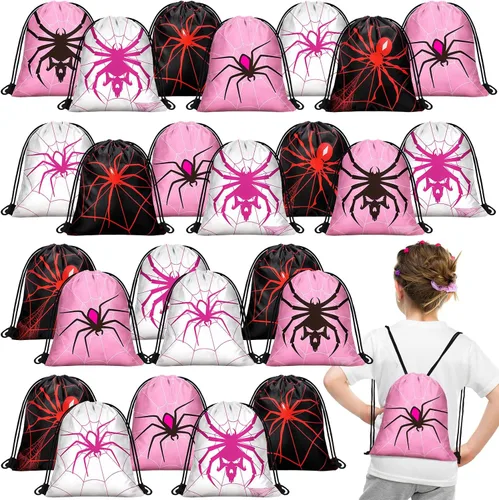 Lothee 30 piezas de bolsas de regalo con cordón de dibujo de araña, bolsas de regalo de fiesta de araña, suministros de decoración de fiesta de