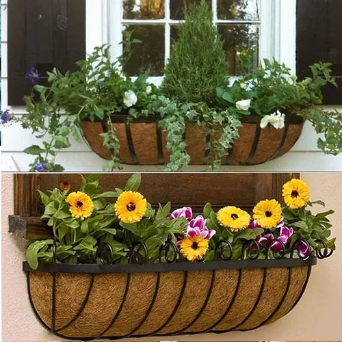 Miniatura 4 de bboUod - 2 forros preformados para macetas de coco de jardín, forros de caja de ventana, revestimiento de coco natural, alfombrillas de fibra