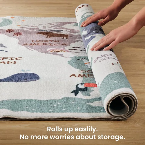 Miniatura 5 de SLEEP ZONE Alfombras infantiles para sala de juegos, alfombra de animales para dormitorio de niños y niñas, alfombra lavable para guardería
