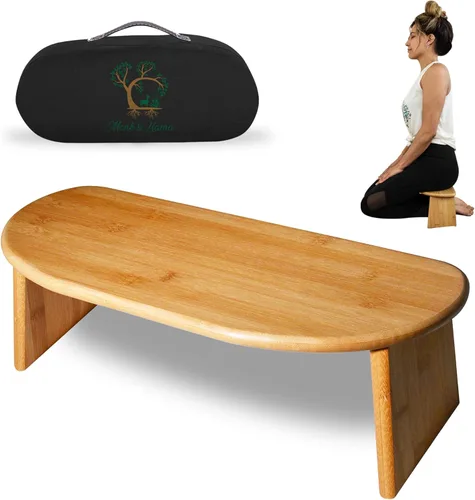 Miniatura 9 de Monk & Llama Banco de meditación – Taburete plegable y ergonómico de bambú – Perfecto banco Seiza silla de meditación para oración y viajes – Gris