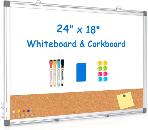 Miniatura 14 de Pizarra Blanca de Calendario Mensual de Borrado en Seco Combinada con Tablero de Corcho para Pared, 24" x 18" Calendario de Pizarra Blanca de Doble