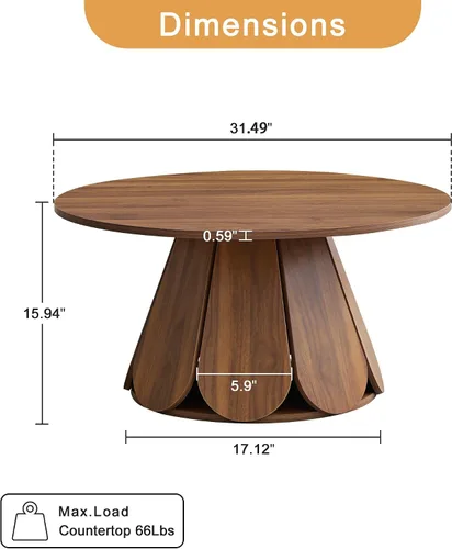 Miniatura 2 de Mesa de centro redonda, moderna mesa central circular de madera con base de pedestal para espacios pequeños, sala de estar, apartamento, nogal