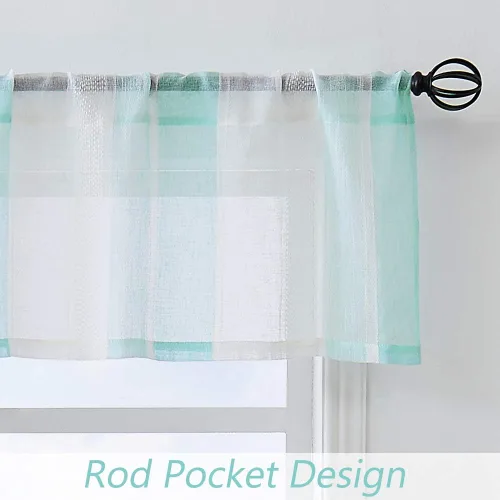 Miniatura 2 de Central Park Cortina Valance para Ventana de Cocina de Rayas Verticales Transparente Boucle de Lino Beige y Blanco, Paneles Rústicos Decorativos