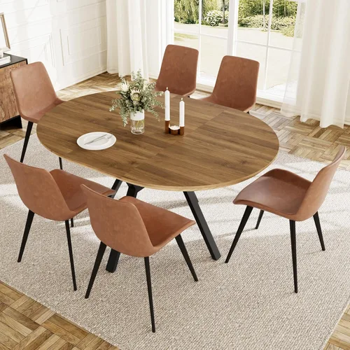 Miniatura 17 de HIPIHOM Juego de mesa de comedor redonda extensible para 6 personas, mesa de cocina extensible de 43.3 a 59.1 pulgadas con 6 sillas tapizadas, Mesa