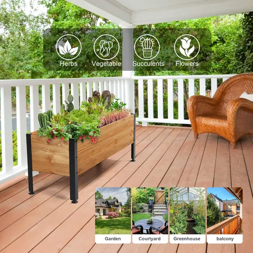 Miniatura 4 de OIPRTGFJ Maceta rectangular de madera para jardín, cama de jardín elevada para exteriores, macetas para plantas al aire libre, 37 x 13 x 15